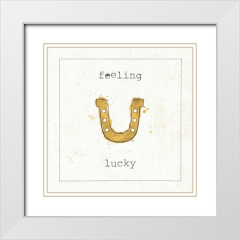 Lil Memos Feeling Lucky White Modern Wood Framed Art Print with Double Matting by Pela Studio