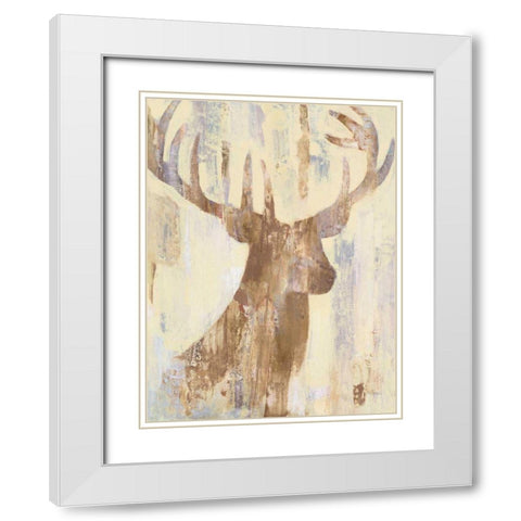 Golden Antlers I Neutral Grey White Modern Wood Framed Art Print with Double Matting by Hristova, Albena
