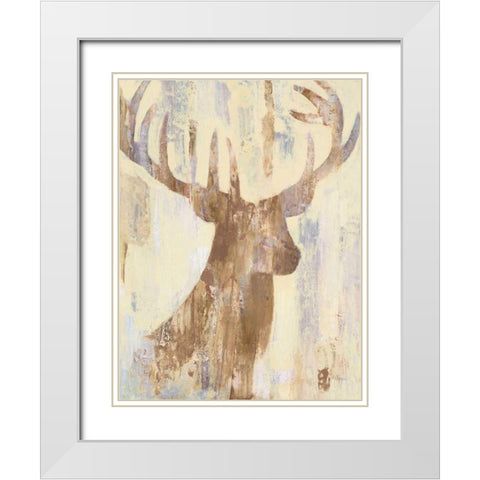 Golden Antlers I Neutral Grey White Modern Wood Framed Art Print with Double Matting by Hristova, Albena