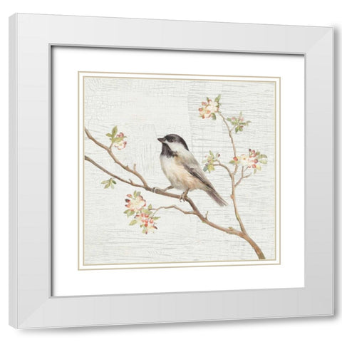 Black Capped Chickadee Vintage White Modern Wood Framed Art Print with Double Matting by Nai, Danhui