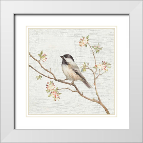 Black Capped Chickadee Vintage White Modern Wood Framed Art Print with Double Matting by Nai, Danhui