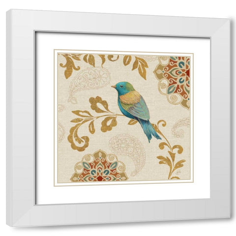 Bird Rainbow Blue and Yellow White Modern Wood Framed Art Print with Double Matting by Brissonnet, Daphne