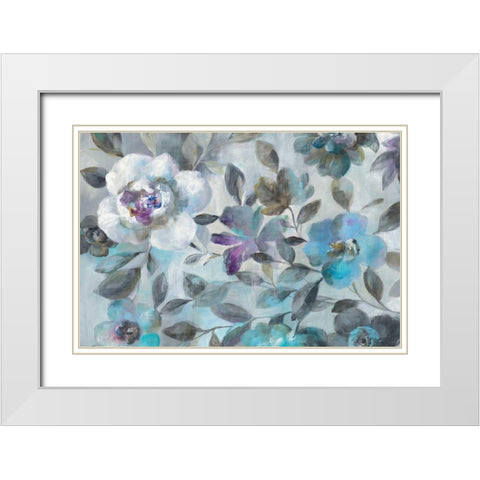 Twilight Flowers Crop White Modern Wood Framed Art Print with Double Matting by Nai, Danhui