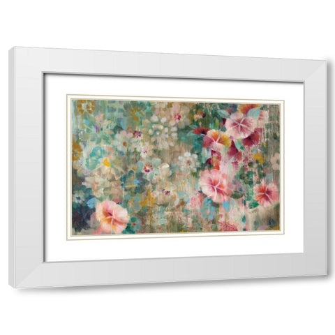 Flower Shower Crop White Modern Wood Framed Art Print with Double Matting by Nai, Danhui