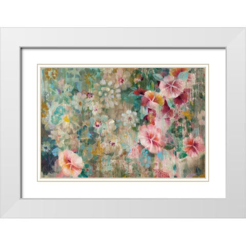 Flower Shower Crop White Modern Wood Framed Art Print with Double Matting by Nai, Danhui