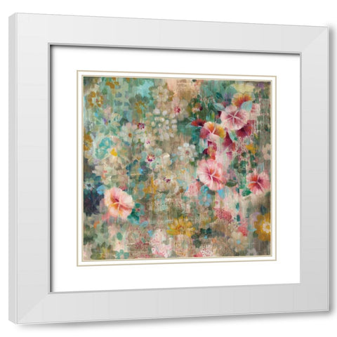 Flower Shower Square White Modern Wood Framed Art Print with Double Matting by Nai, Danhui