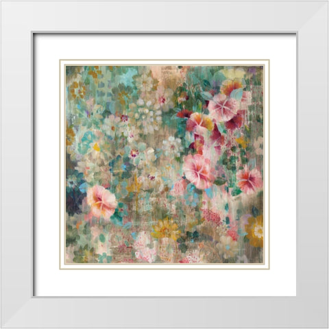 Flower Shower Square White Modern Wood Framed Art Print with Double Matting by Nai, Danhui