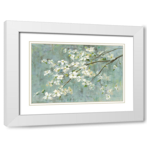 Dogwood in Spring on Blue White Modern Wood Framed Art Print with Double Matting by Nai, Danhui