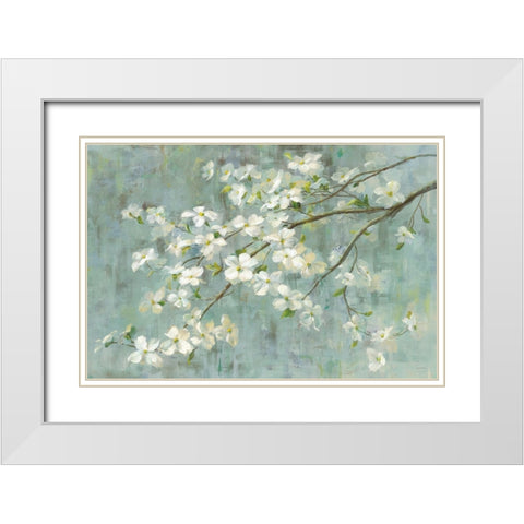 Dogwood in Spring on Blue White Modern Wood Framed Art Print with Double Matting by Nai, Danhui