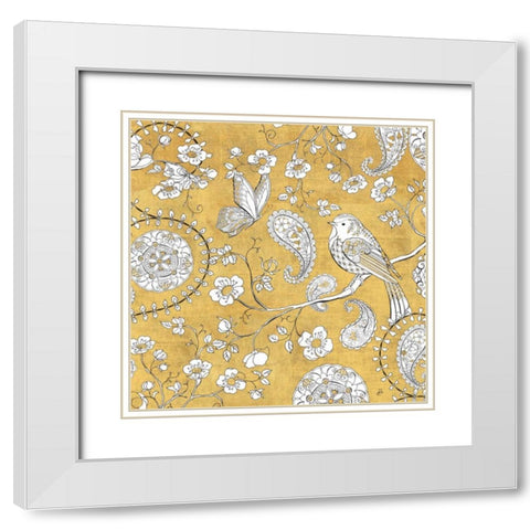 Color my World Bird Paisley I Gold White Modern Wood Framed Art Print with Double Matting by Brissonnet, Daphne
