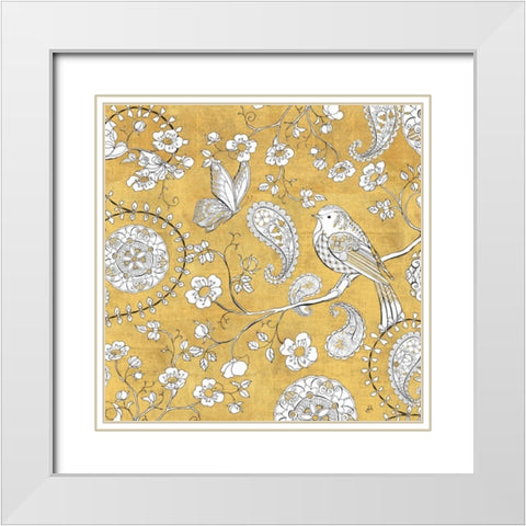 Color my World Bird Paisley I Gold White Modern Wood Framed Art Print with Double Matting by Brissonnet, Daphne