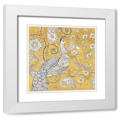 Color my World Ornate Peacock I Gold White Modern Wood Framed Art Print with Double Matting by Brissonnet, Daphne