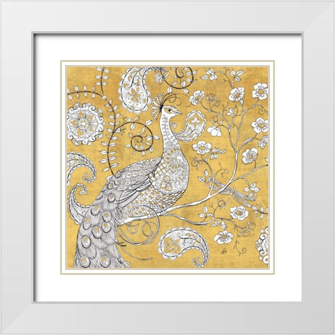 Color my World Ornate Peacock I Gold White Modern Wood Framed Art Print with Double Matting by Brissonnet, Daphne