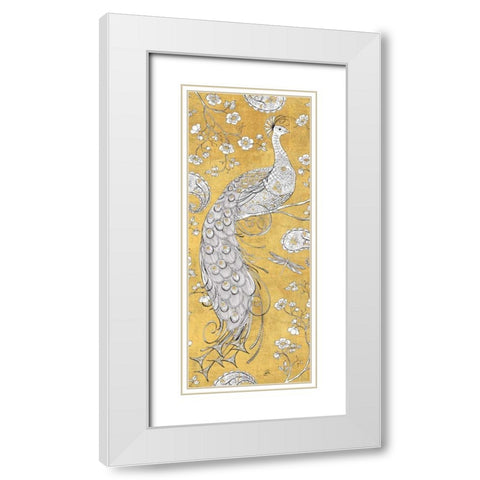 Color my World Ornate Peacock II Gold White Modern Wood Framed Art Print with Double Matting by Brissonnet, Daphne