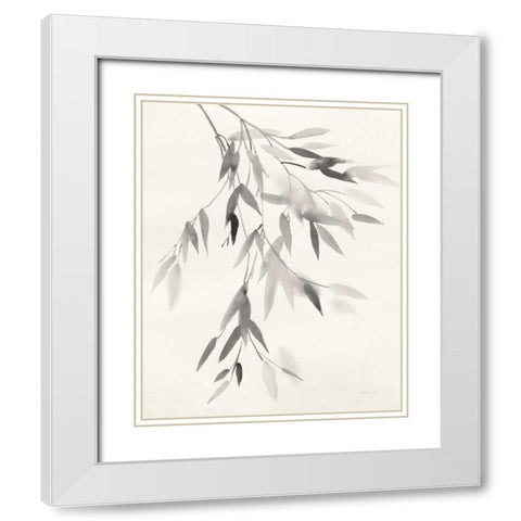 Bamboo Leaves IV White Modern Wood Framed Art Print with Double Matting by Nai, Danhui