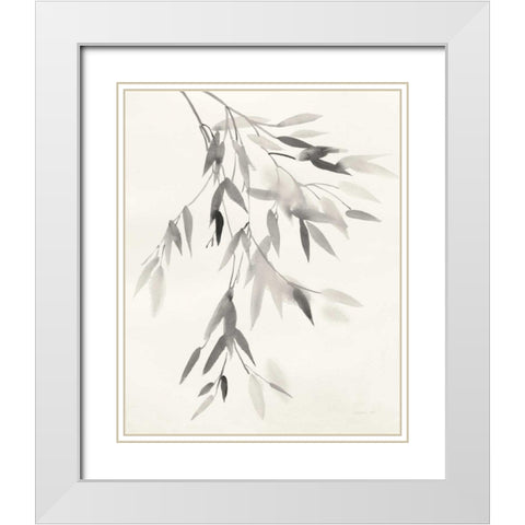 Bamboo Leaves IV White Modern Wood Framed Art Print with Double Matting by Nai, Danhui