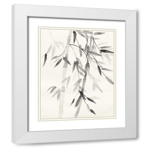 Bamboo Leaves V White Modern Wood Framed Art Print with Double Matting by Nai, Danhui