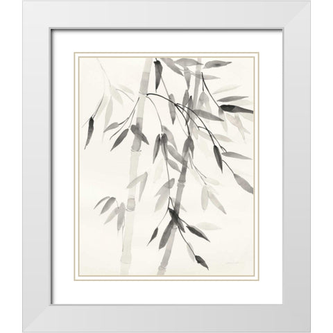 Bamboo Leaves V White Modern Wood Framed Art Print with Double Matting by Nai, Danhui