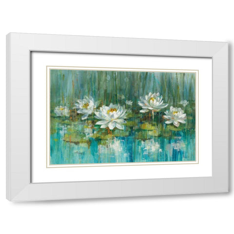 Water Lily Pond v2 Crop White Modern Wood Framed Art Print with Double Matting by Nai, Danhui