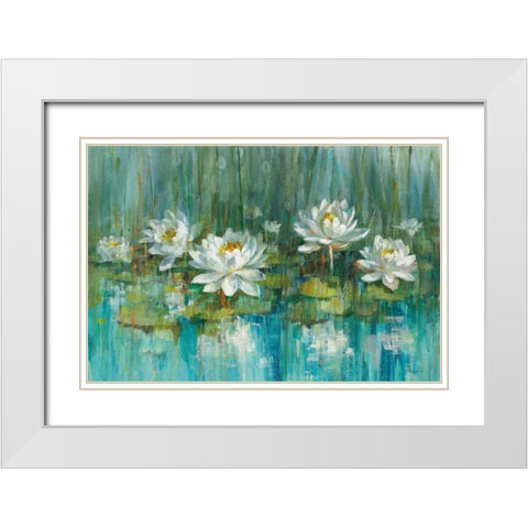 Water Lily Pond v2 Crop White Modern Wood Framed Art Print with Double Matting by Nai, Danhui