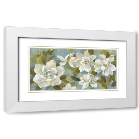 Gardenias on Slate Blue White Modern Wood Framed Art Print with Double Matting by Vassileva, Silvia