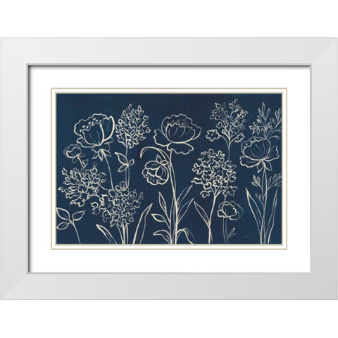 Indigo Floral I White Modern Wood Framed Art Print with Double Matting by Vassileva, Silvia