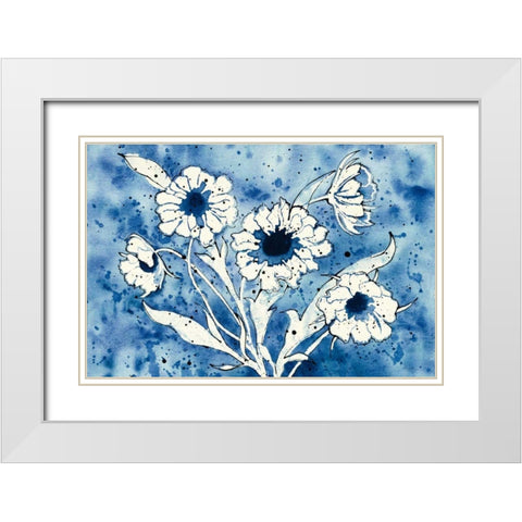 Batik Flowers Crop White Modern Wood Framed Art Print with Double Matting by Novak, Shirley