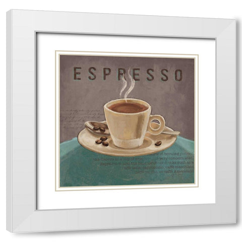 Coffee and Co III Teal and Gray White Modern Wood Framed Art Print with Double Matting by Penner, Janelle