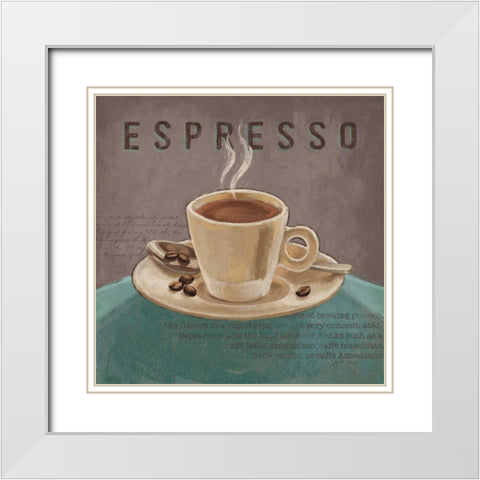 Coffee and Co III Teal and Gray White Modern Wood Framed Art Print with Double Matting by Penner, Janelle