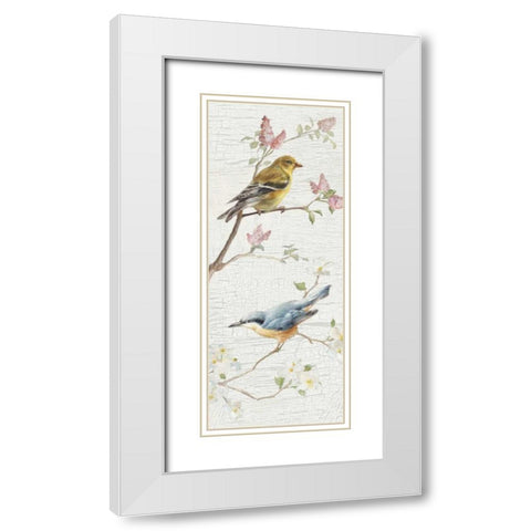 Vintage Birds Panel I White Modern Wood Framed Art Print with Double Matting by Nai, Danhui