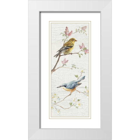 Vintage Birds Panel I White Modern Wood Framed Art Print with Double Matting by Nai, Danhui