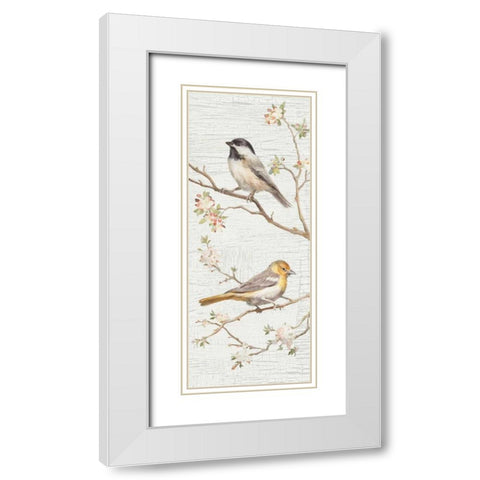 Vintage Birds Panel II White Modern Wood Framed Art Print with Double Matting by Nai, Danhui