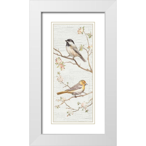 Vintage Birds Panel II White Modern Wood Framed Art Print with Double Matting by Nai, Danhui