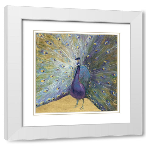 Purple and Gold Peacock White Modern Wood Framed Art Print with Double Matting by Nai, Danhui