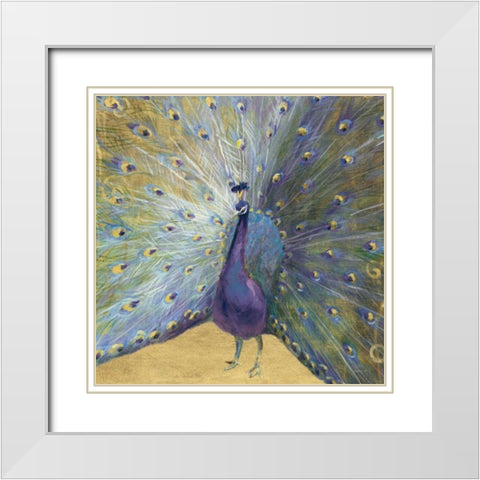 Purple and Gold Peacock White Modern Wood Framed Art Print with Double Matting by Nai, Danhui