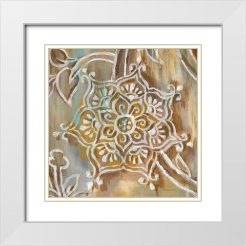 Henna III White Modern Wood Framed Art Print with Double Matting by Nai, Danhui