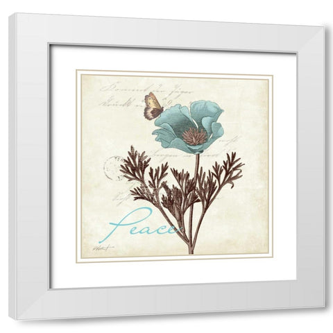 Touch of Blue I - Peace White Modern Wood Framed Art Print with Double Matting by Pertiet, Katie