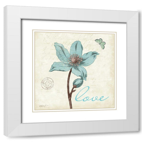 Touch of Blue IV - Love White Modern Wood Framed Art Print with Double Matting by Pertiet, Katie