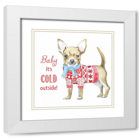 Glamour Pups Christmas I White Modern Wood Framed Art Print with Double Matting by Grove, Beth