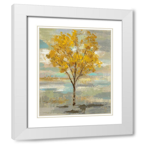 Golden Tree and Fog I White Modern Wood Framed Art Print with Double Matting by Vassileva, Silvia