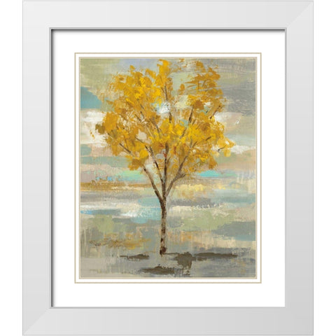 Golden Tree and Fog I White Modern Wood Framed Art Print with Double Matting by Vassileva, Silvia