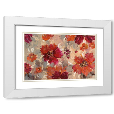 Magenta and Coral Floral White Modern Wood Framed Art Print with Double Matting by Vassileva, Silvia