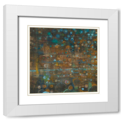 Blue and Bronze Dots IX White Modern Wood Framed Art Print with Double Matting by Nai, Danhui