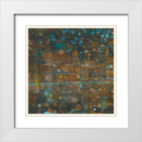 Blue and Bronze Dots IX White Modern Wood Framed Art Print with Double Matting by Nai, Danhui