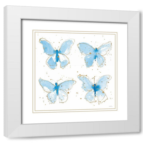 Gilded Butterflies White Modern Wood Framed Art Print with Double Matting by Novak, Shirley