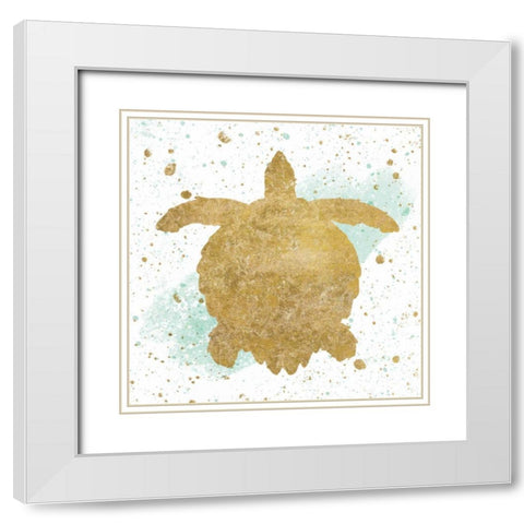 Silver Sea Life Aqua Turtle White Modern Wood Framed Art Print with Double Matting by Wild Apple Portfolio