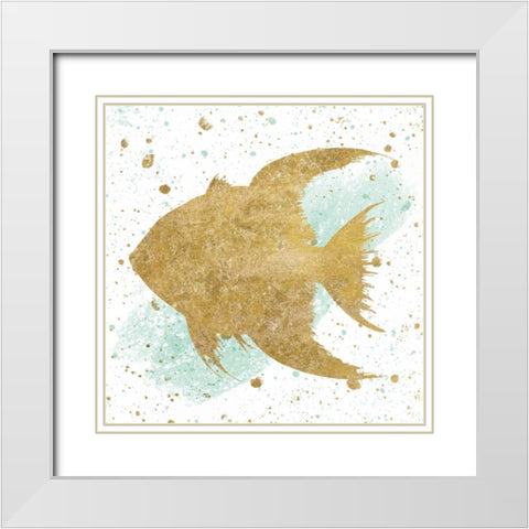 Silver Sea Life Aqua Fish White Modern Wood Framed Art Print with Double Matting by Wild Apple Portfolio
