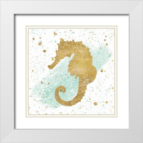 Silver Sea Life Aqua Seahorse White Modern Wood Framed Art Print with Double Matting by Wild Apple Portfolio