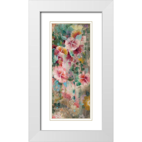 Flower Shower III White Modern Wood Framed Art Print with Double Matting by Nai, Danhui