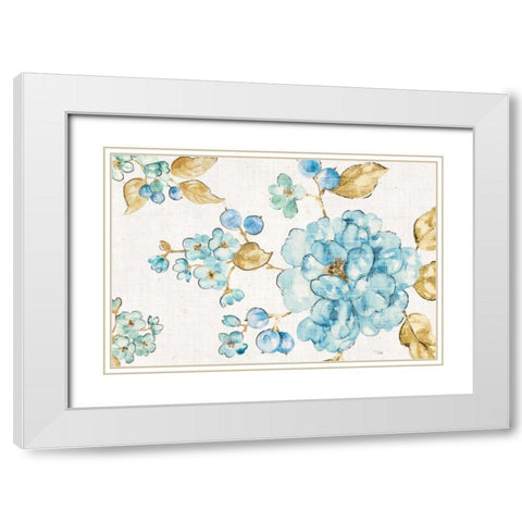 Blue Blossom I White Modern Wood Framed Art Print with Double Matting by Pela